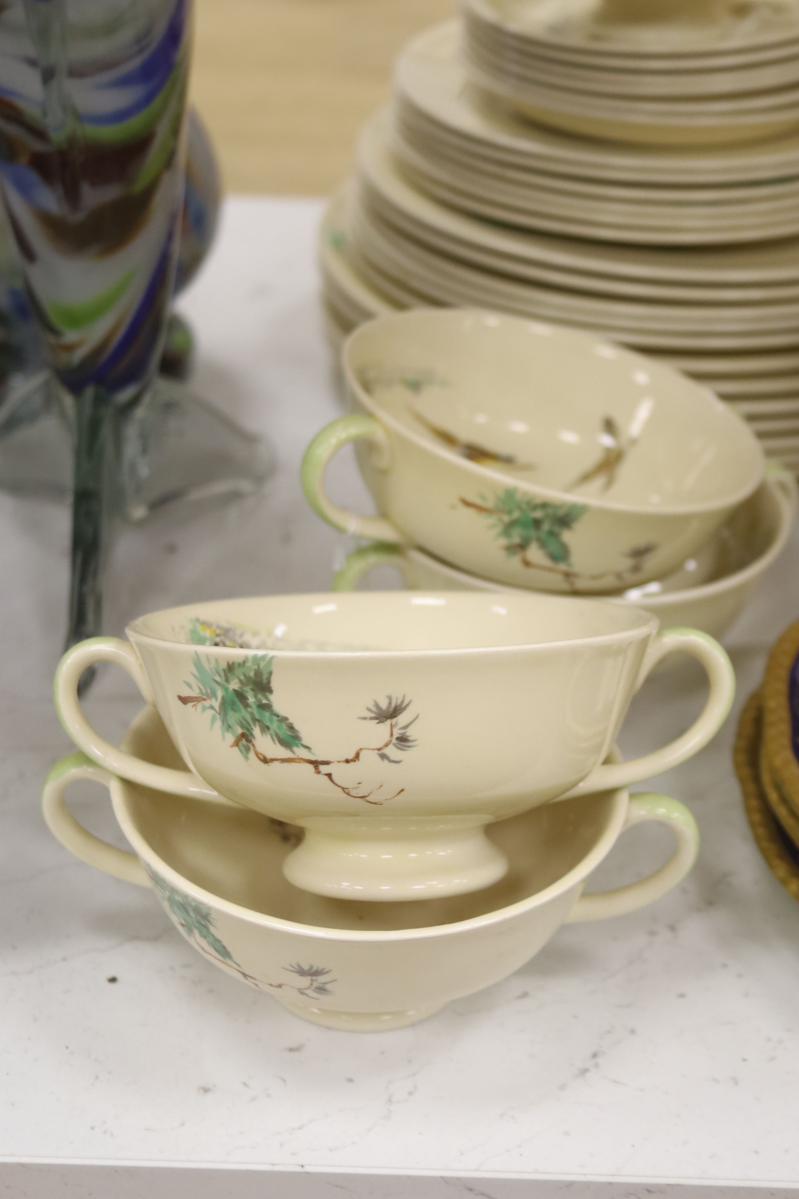 A set of six Coalport game bird plated plates and a Royal Doulton 'The Coppice' pattern part dinner service